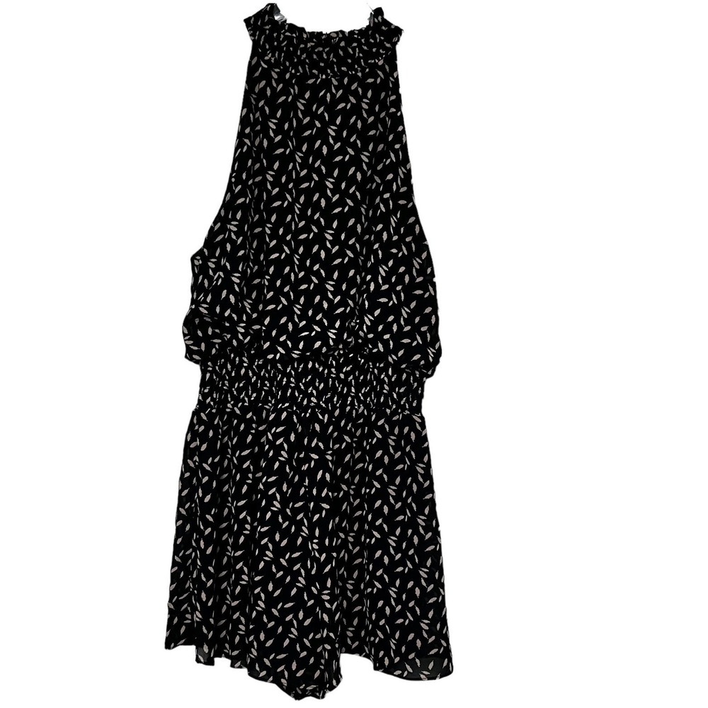 She & Sky Women Size Large Black Taupe Leaf Print Halter Romper Coquette Classic